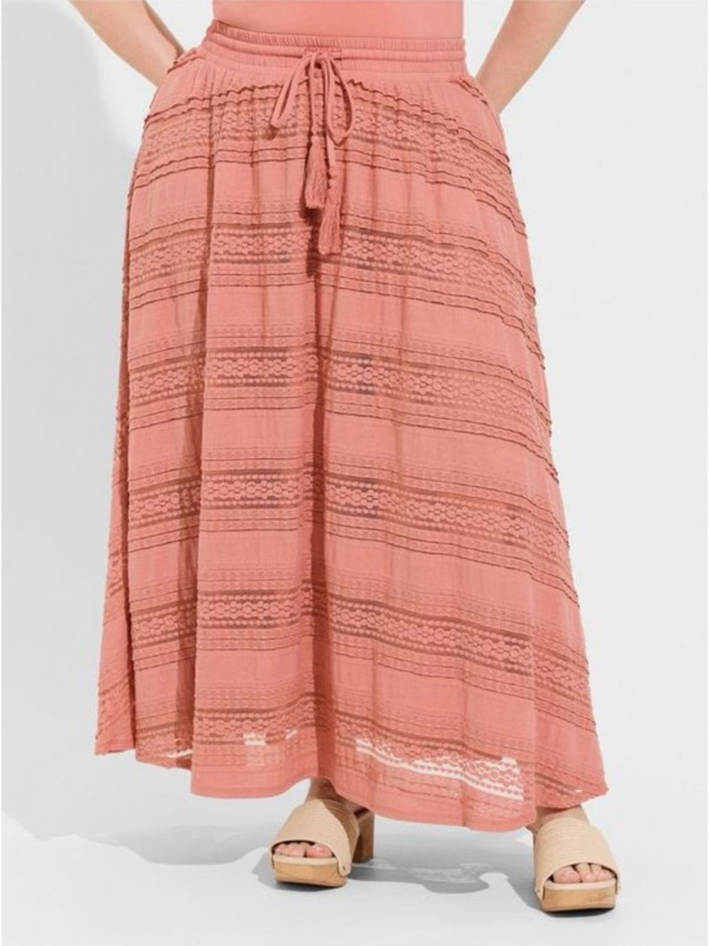 NWT Torrid Peach Boho Midi Skirt with Drawstring Waist - Picture 4 of 7